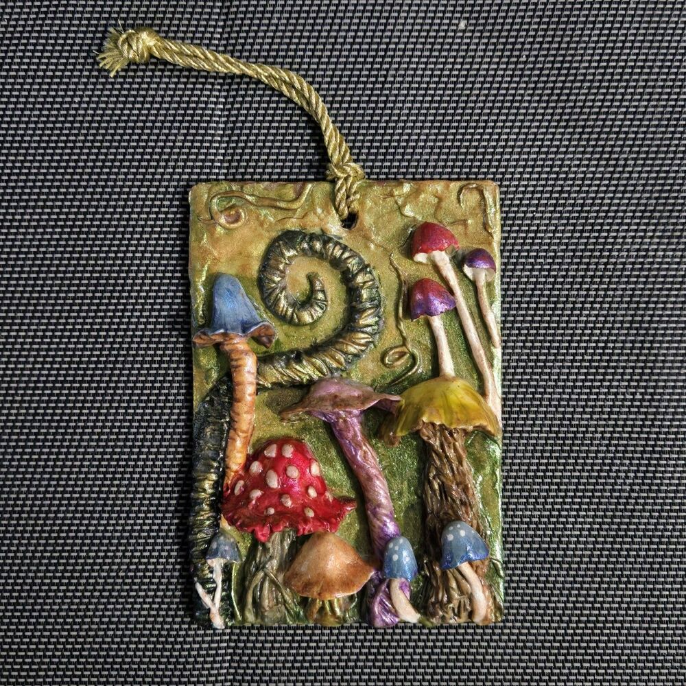 OOAK 3D Handmade Psychedelic Colorful Fantasy Forest Mushroom Ornament Signed #2